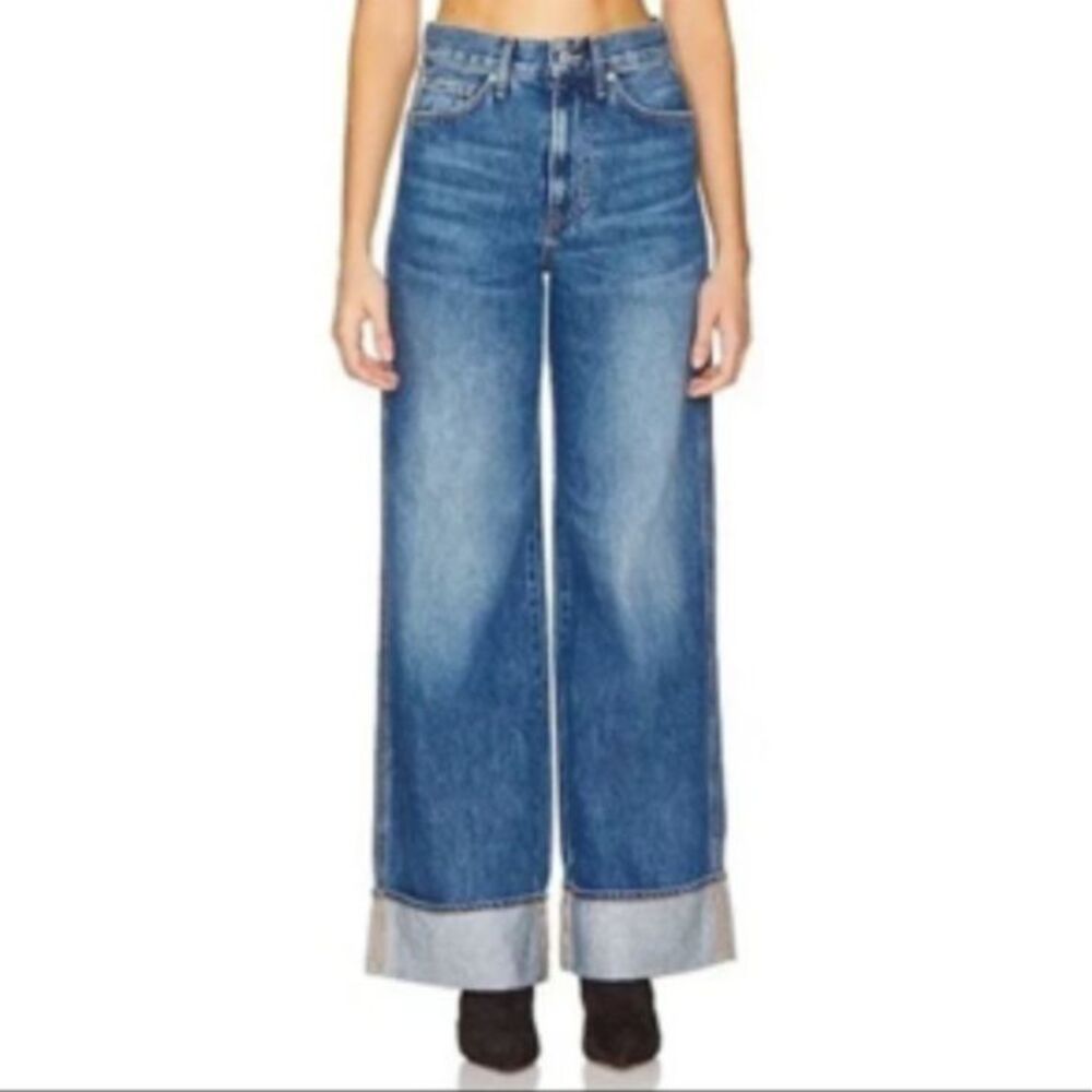 Veronica Beard Taylor Hi Rise Wide Leg Cuffed Womens Jeans 27 Made in USA $328